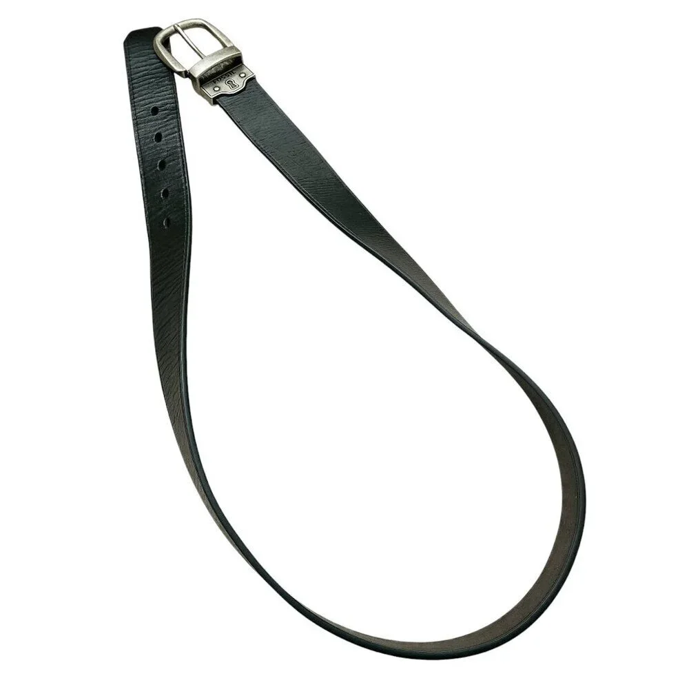 Fossil Keyhole Black Genuine Leather Aged Silver Tone Men's Belt Sz. L